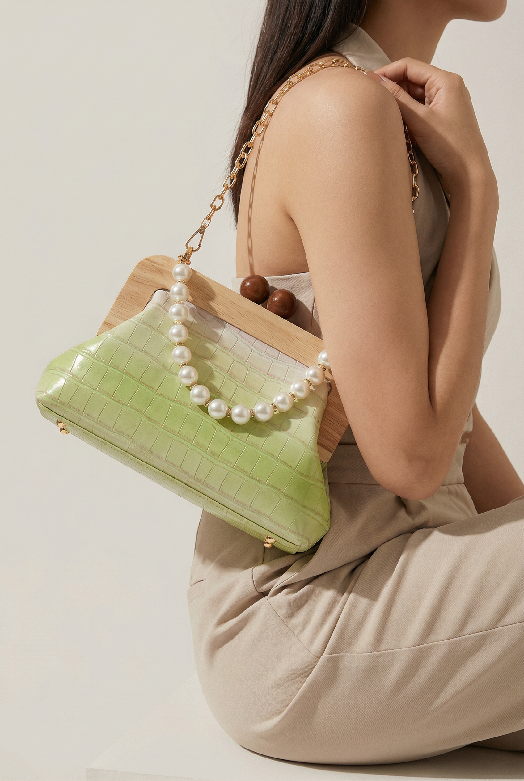 Florence Vintage Pearl Bag - Green