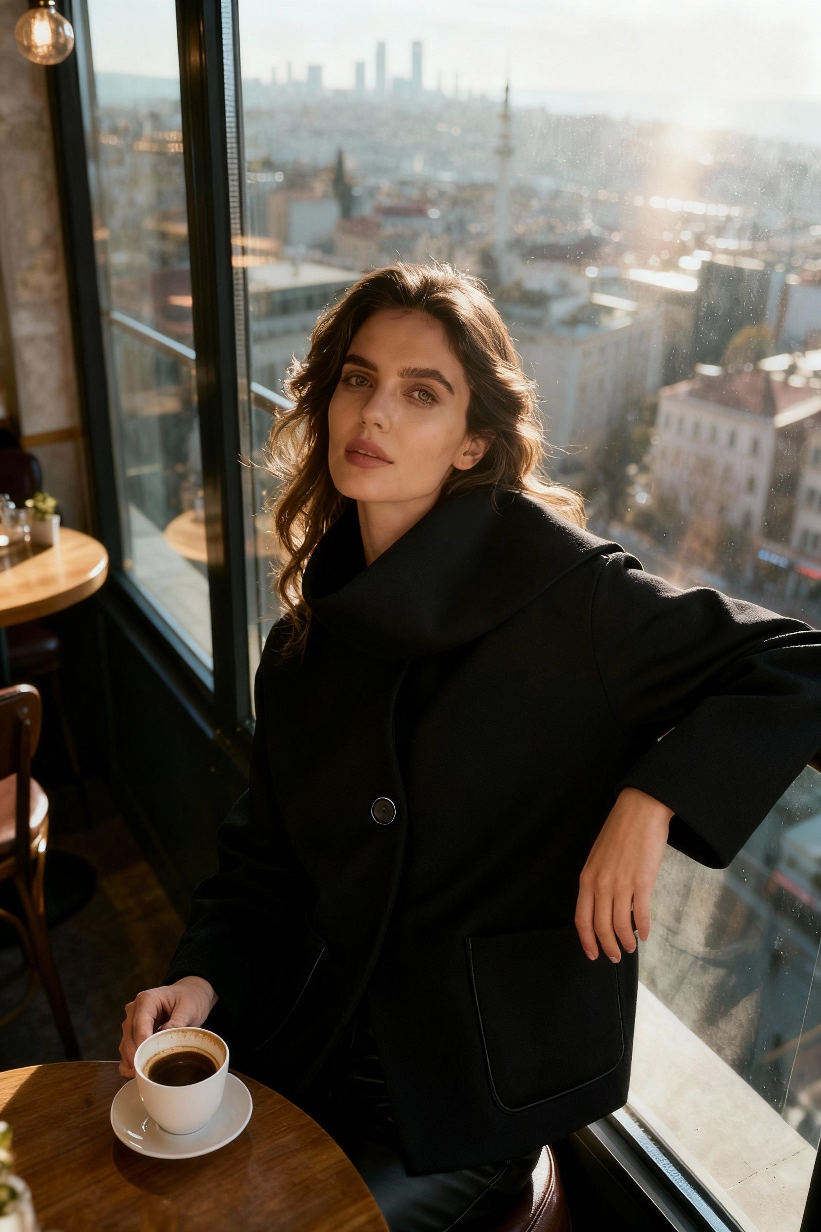 Black Elegant Scarf Overcoat