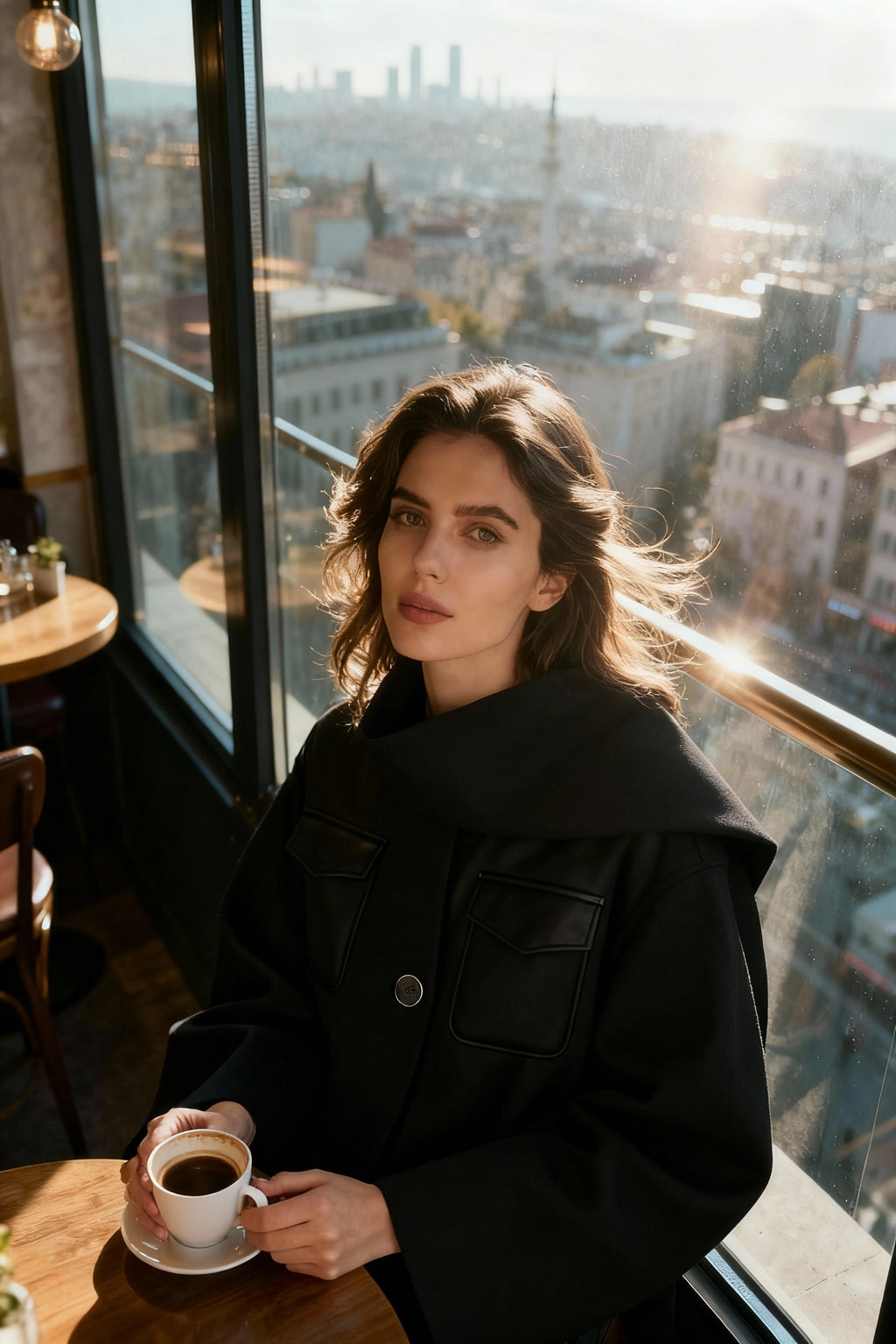 Black Elegant Scarf Overcoat