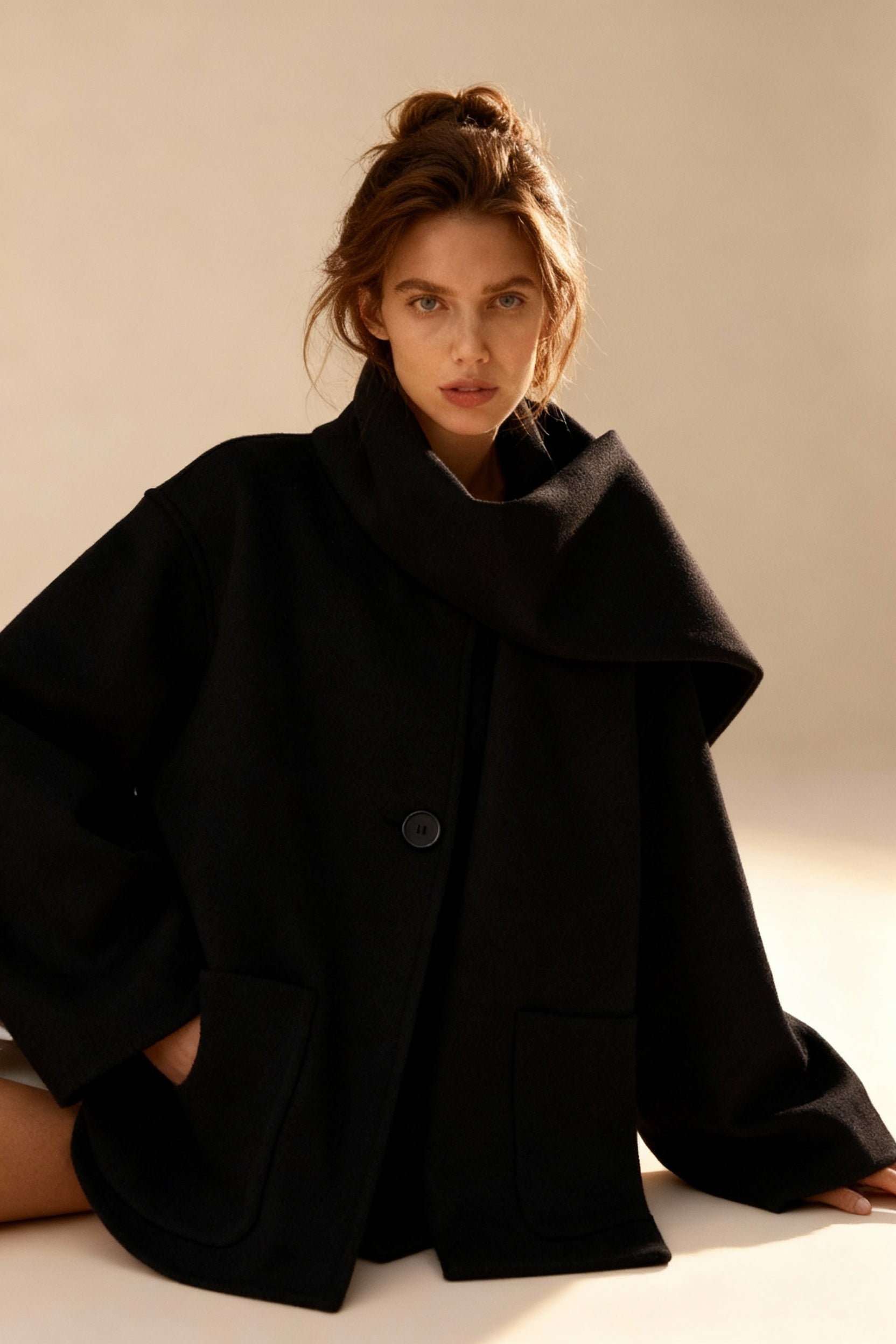 Black Elegant Scarf Overcoat