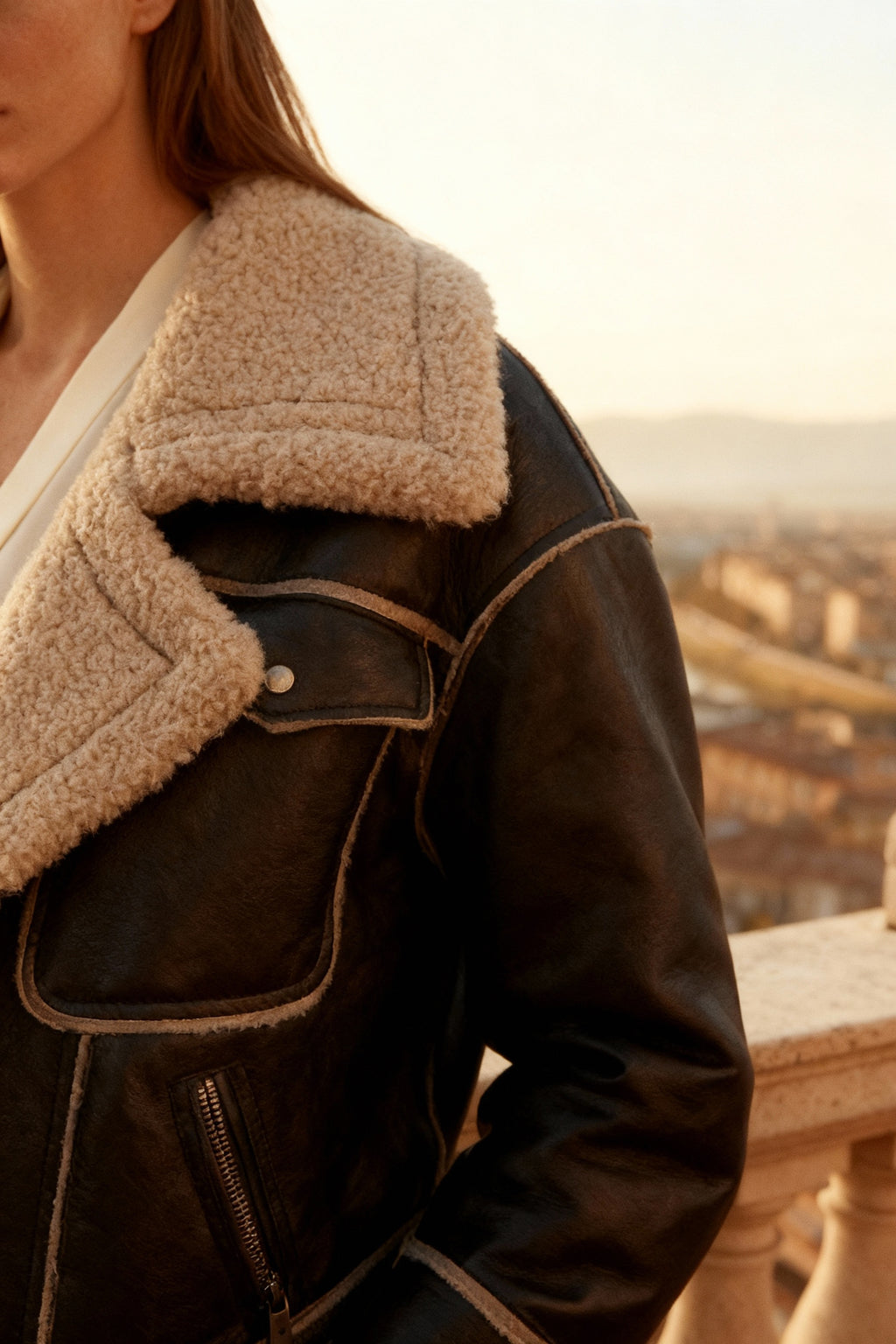 Black Shearling-Lined PU Moto Jacket