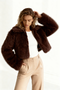 Brown Plush Faux Fur Cropped Jacket