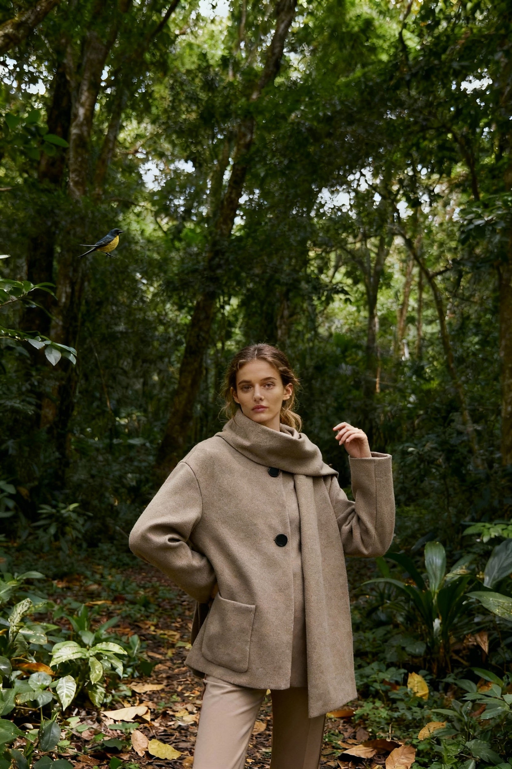 Gray Elegant Scarf Overcoat