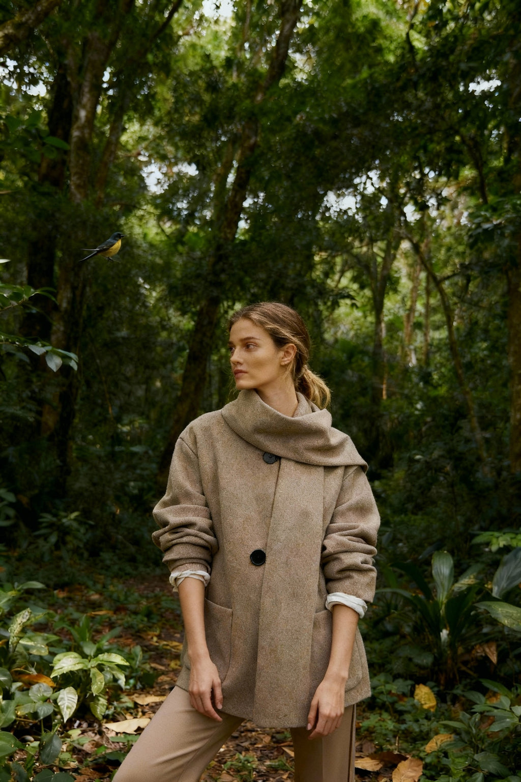 Gray Elegant Scarf Overcoat