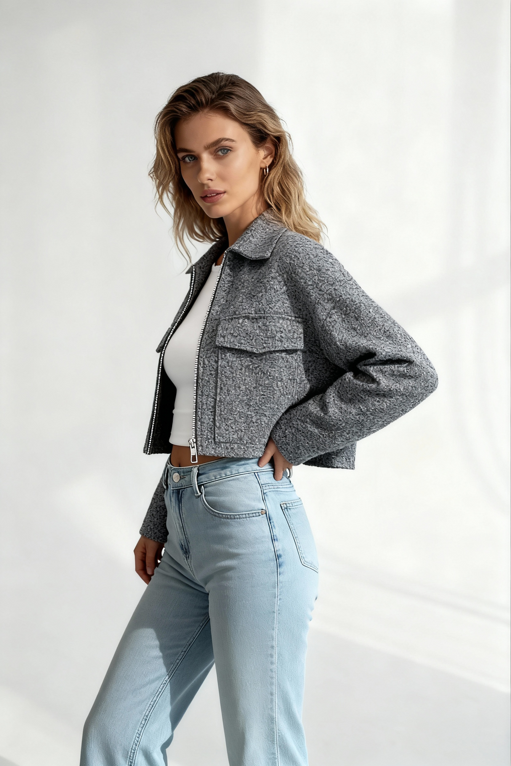 Gray Textured Bouclé Jacket