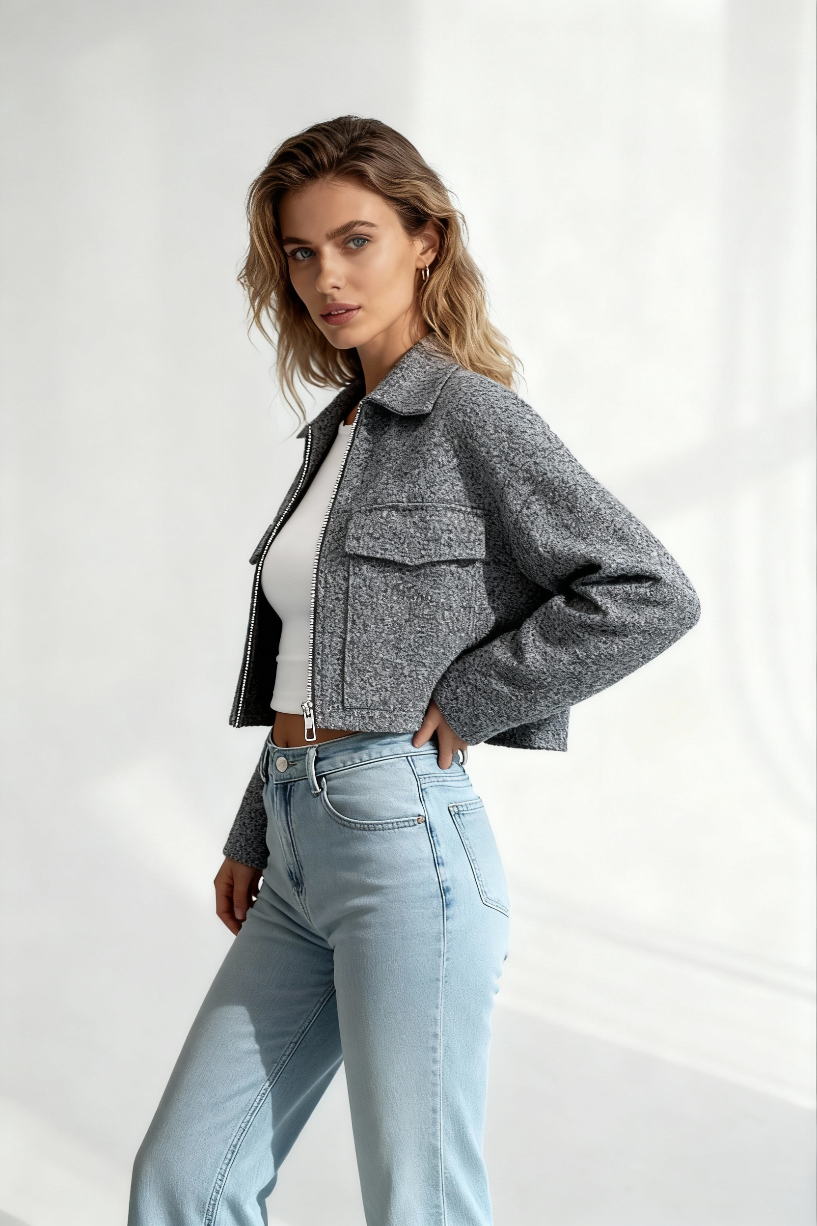 Gray Textured Bouclé Jacket
