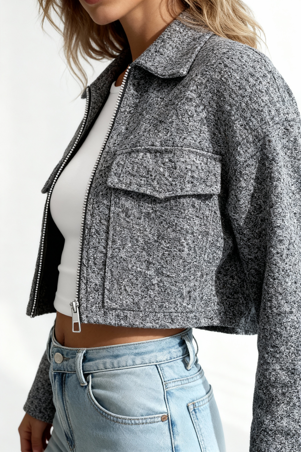 Gray Textured Bouclé Jacket