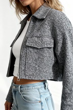 Gray Textured Bouclé Jacket