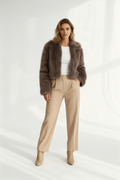 Mocha Taupe Plush Faux Fur Cropped Jacket