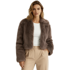 Mocha Taupe Plush Faux Fur Cropped Jacket