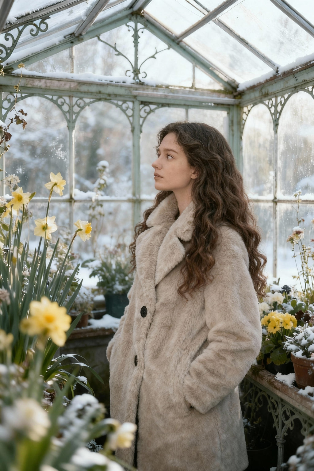 Soft Beige Faux Fur Coat