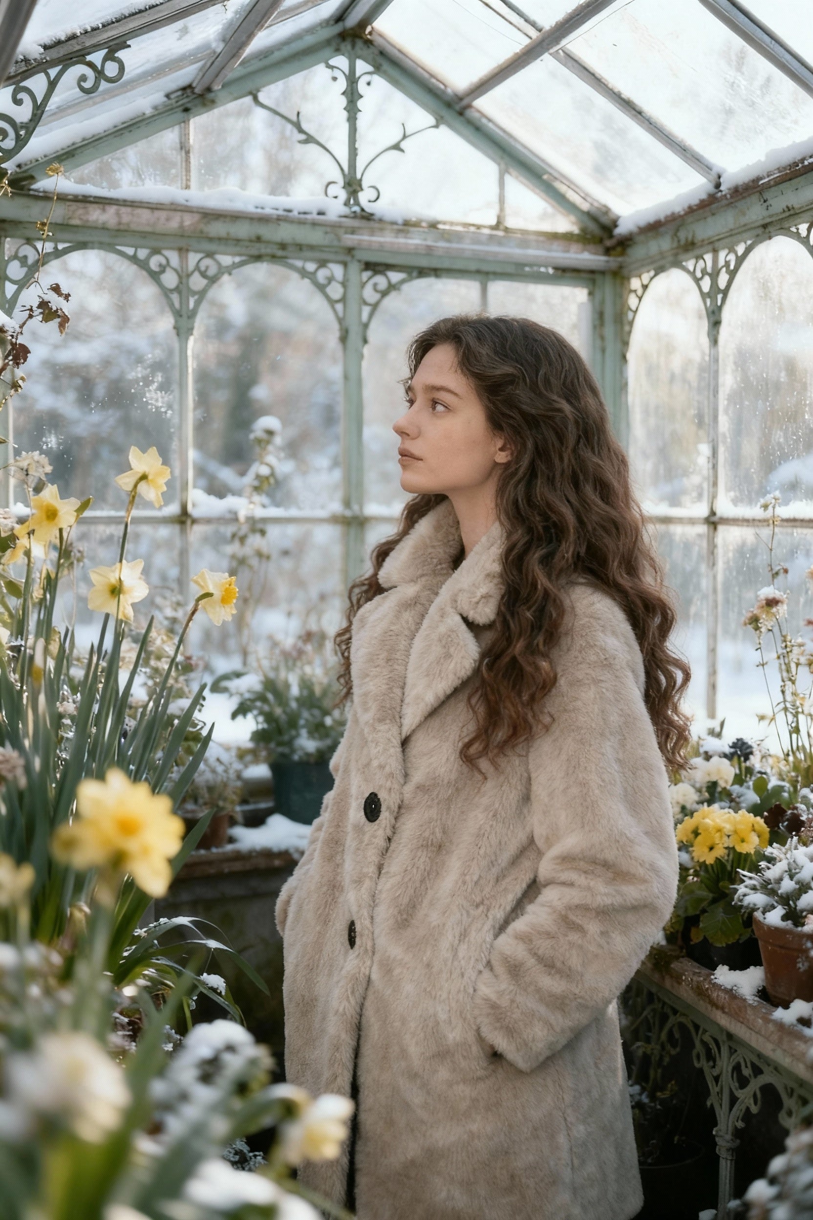 Soft Beige Faux Fur Coat