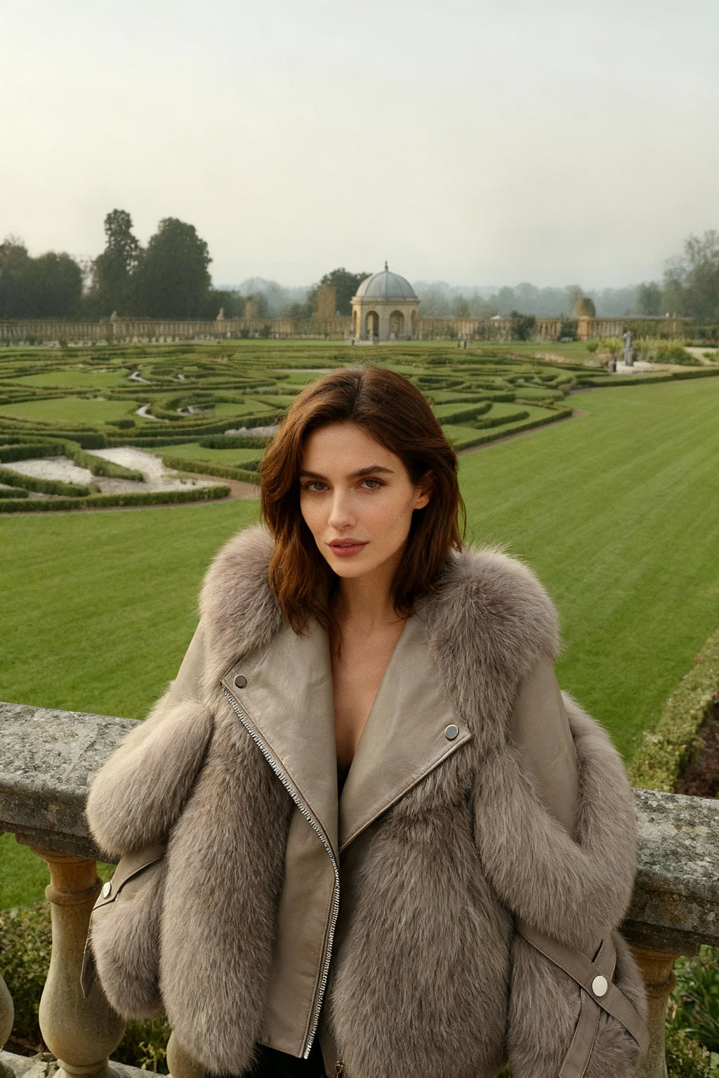 Taupe Faux Fur Leather Jacket