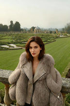 Taupe Faux Fur Leather Jacket