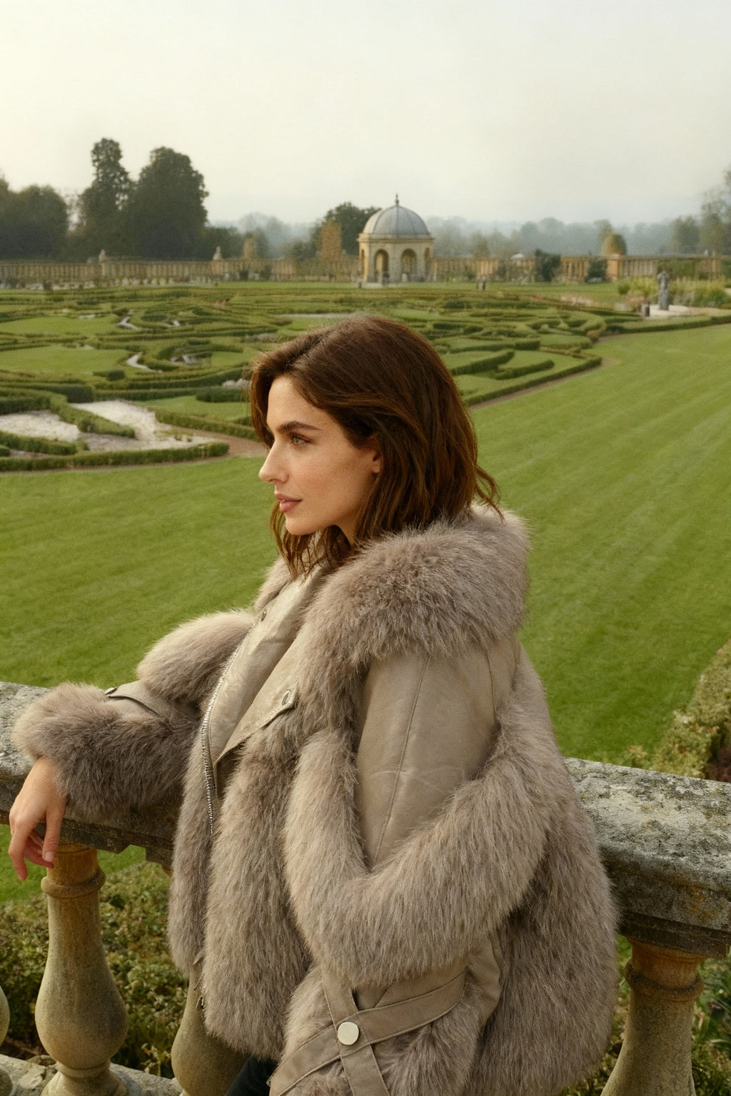 Taupe Faux Fur Leather Jacket