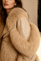 Taupe Faux Fur Leather Jacket