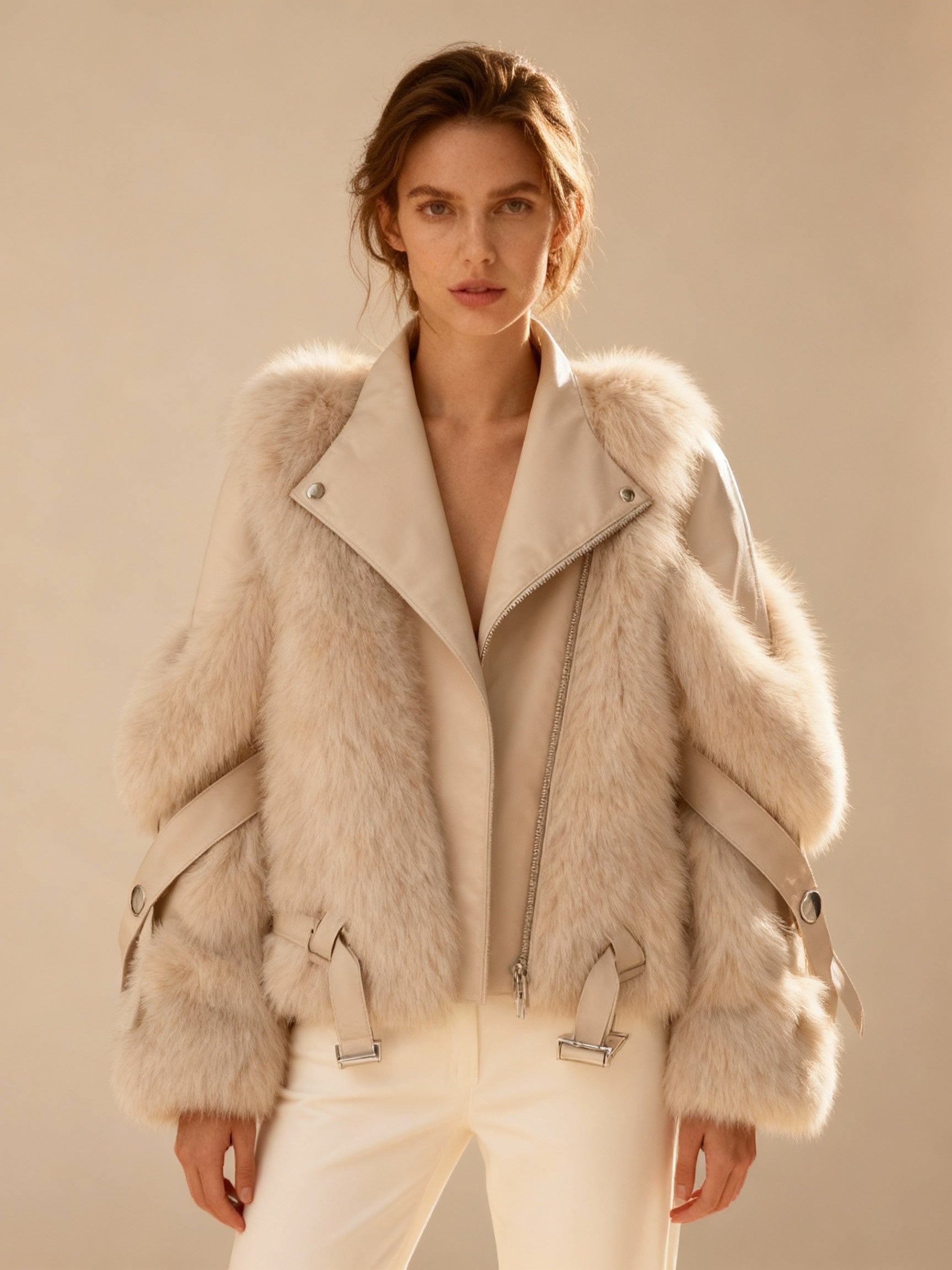 White Faux Fur Leather Jacket